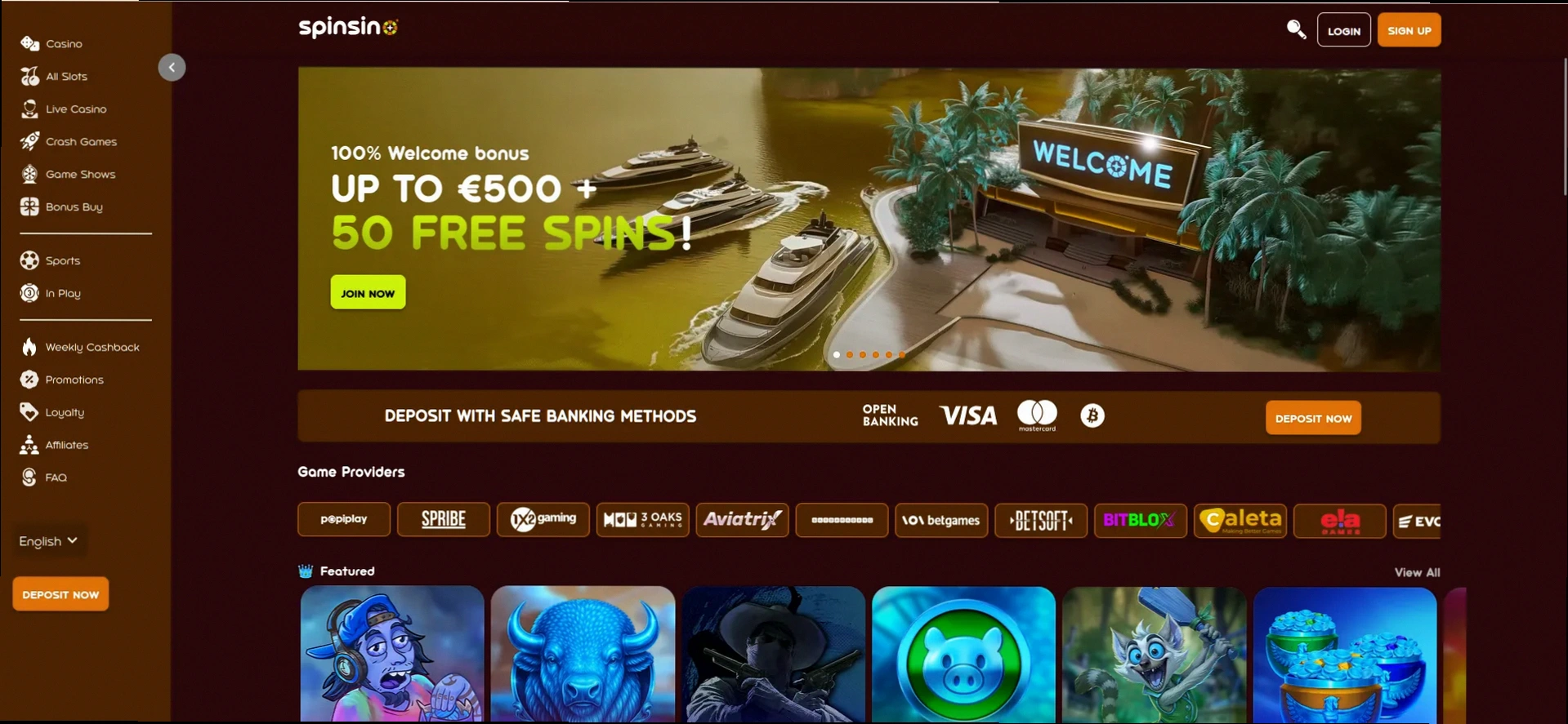 Spinsino casino 100% bonus tot €500 + 50 gratis spins